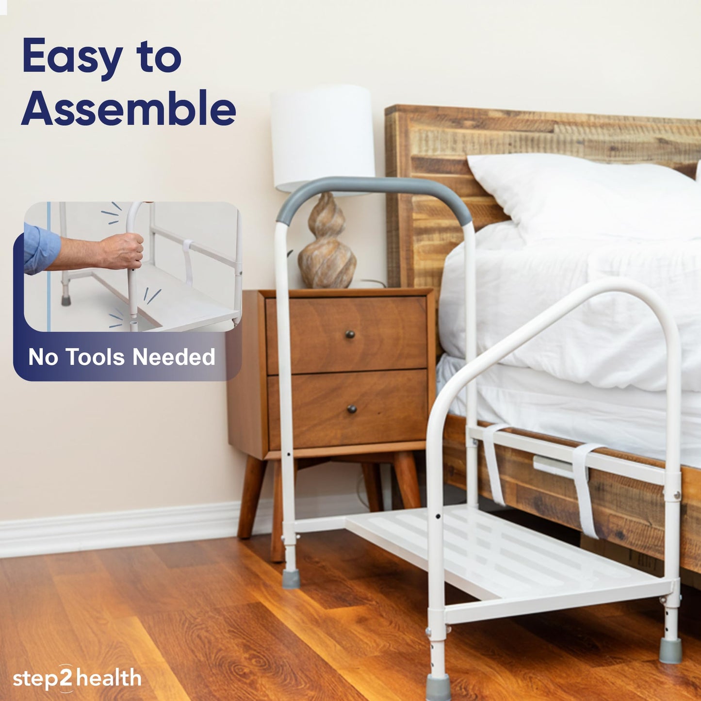 step2bed Bed Step Stool for Adults – Adjustable Bedside Platform with Safety Handle, Motion Sensor Light & Wide Base, Bedside Steps for Beds and Seniors