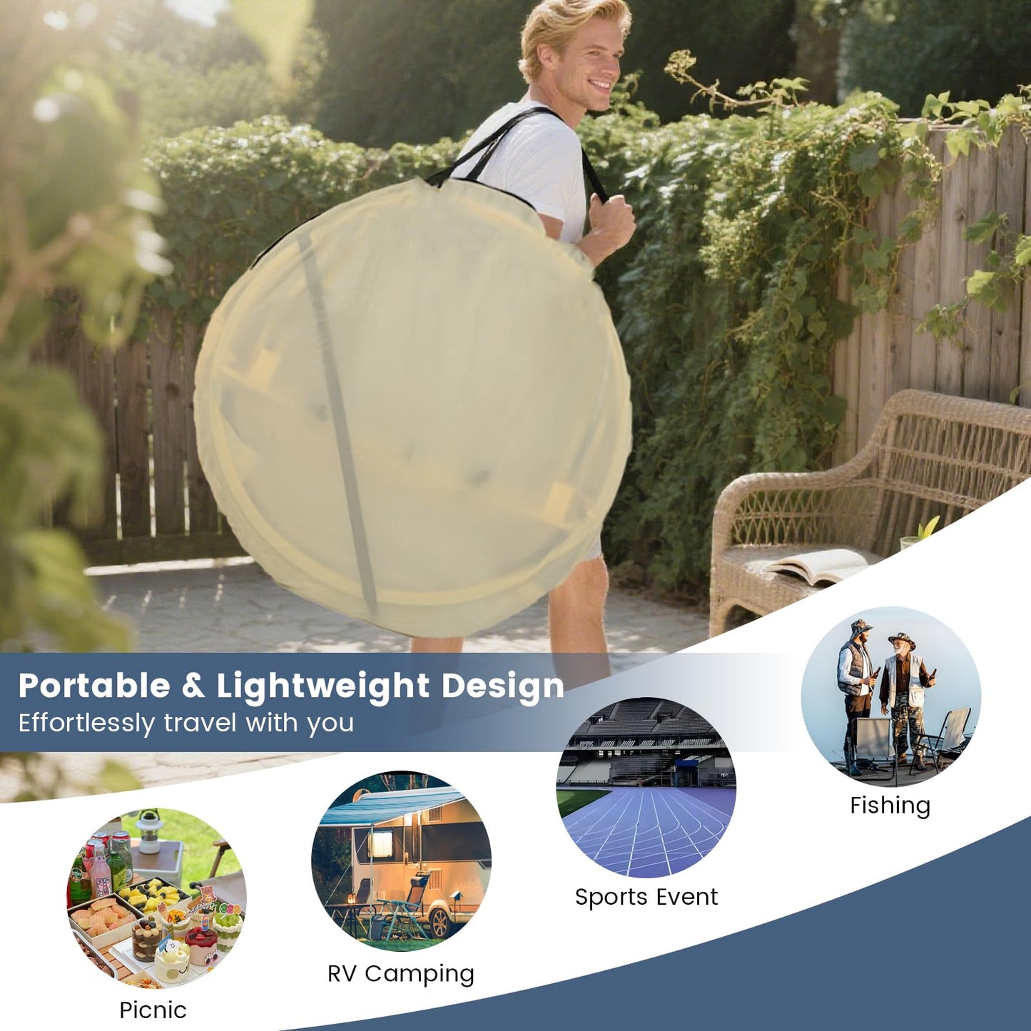 Happygrill Pop up Bubble Tent, 9.5 x 9.5 FT Outdoor Dome Screen Tent for for 4-6 People w/16 Stakes, 8 Wind Ropes, 8 Sandbags, Carrying Bag, Portable Weatherproof Screen House for Camping Sports Event