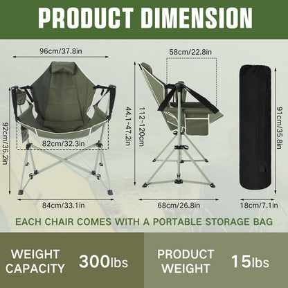 Reallnaive 2 Pcs Hammock Camping Chair with Adjustable Backrest, Heavy Duty Folding Swinging Chair Supports 300lbs, Portable for Camping, Travelling and Patio Green