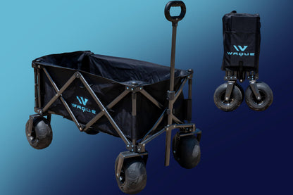 WAQUE Folding Utility Wagon Cart, Tires for Sand Heavy, Duty Beach Garden Cart with Sand Wheels (Black)