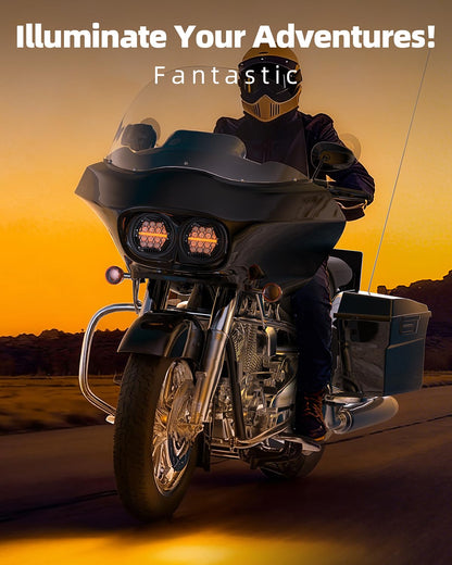 LX-LIGHT DOT Approved 270° LED Dual Headlight with High Low Beam Amber DRL Compatible with Road Glide 2003-2014, Black