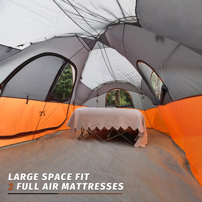 UNP Camping Tent 10-Person Family Tents, Big, Easy up, 5 Large Mesh Windows, Double Layer, 2 Room, Waterproof, Weather Resistant, 18ft x 9ft x78in (Orange)