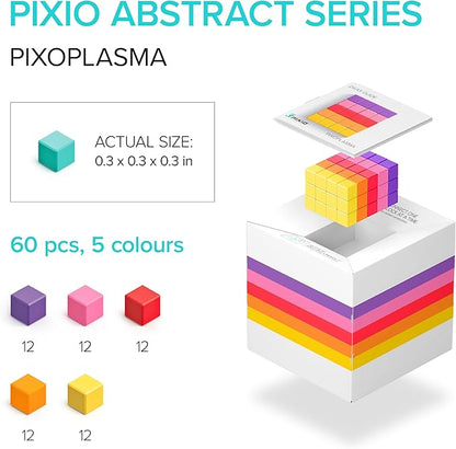 PIXIO Mini Magnetic Blocks Building Toy in The Pixel Art Style with Free App - 5/16 Plastic Cubes with Magnets Inside - Open Ended Toy - Creativity Toy for Ages 6+ PIXOPLASMA - 60pcs