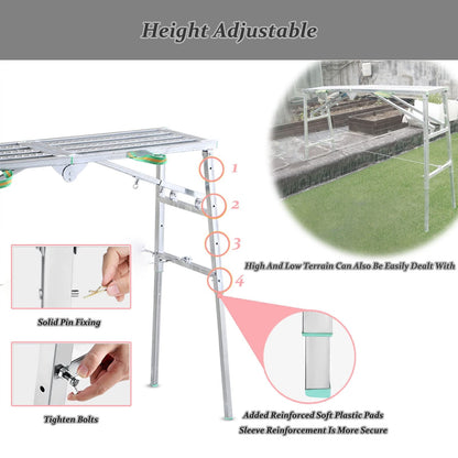 Scaffolding Equipment, Step Ladders, Portable Multipurpose Folding Scaffolding Work Platform Scaffold Tower Ladder Stool Bench Adjustable Height, Galvanized Steel Welding, 800 Lbs Maximum Load
