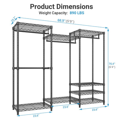 VIPEK V5C Heavy Duty Covered Clothes Rack Portable Closet Rack, Black Metal Clothing Rack with Black Upgarded Polyester Cover, Adjustable Custom Freestanding Closet Wardrobe, Max Load 800LBS