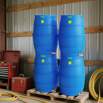 EJWOX 50 Gallon Blue Water Storage Barrel, BPA-Free Rainwater Collection Drum with Spigot, Stackable UV-Resistant Durable PP (Polypropylene) Barrel for Emergency Drinking Water & Gardening