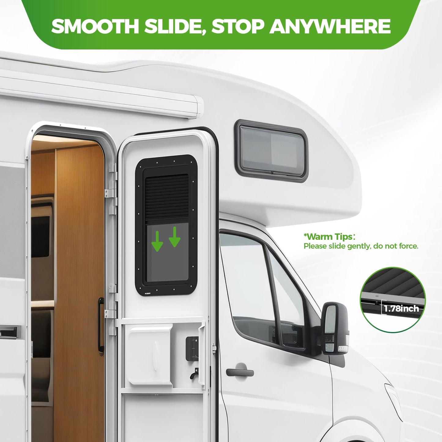 RVGUARD Integrated RV Window 15.7x24.7x1.78 IN, RV Entry Door Window Kit with Sliding Window Shade 12x21 IN, Camper Windows Replacement for Cargo Trailer
