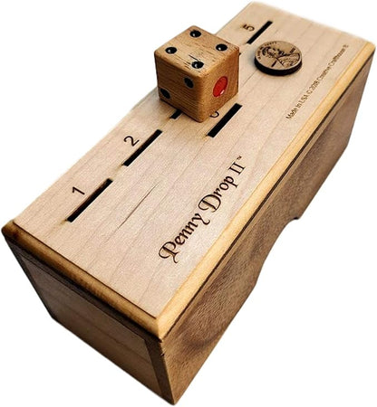 Penny Drop II Wooden Dice Game – Handmade Family Game with Maple Wood Lid