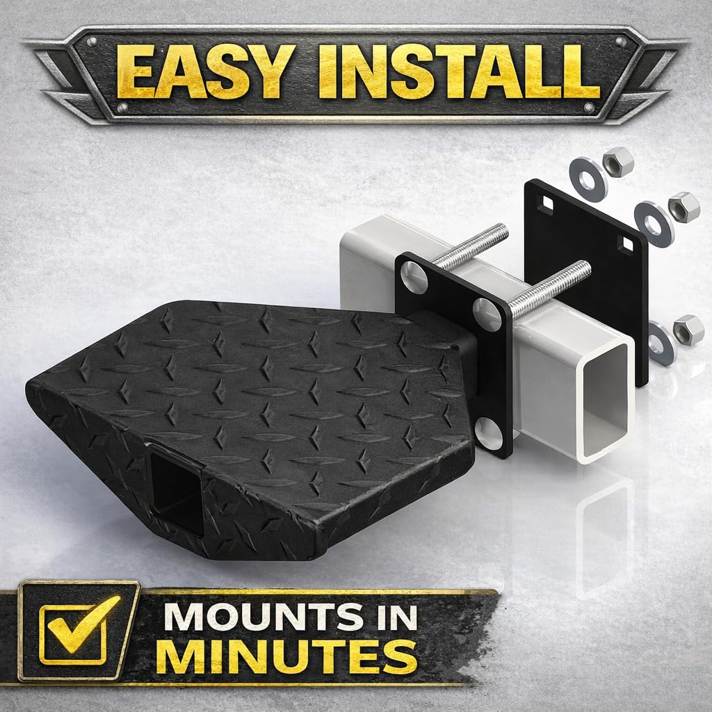 500 lb Rated Heavy Duty Boat Trailer Step – USA Made Welded Steel Boarding Platform – Fits 2" x 4" Trailer Frames – Anti-Slip Diamond Tread – Hardware Included