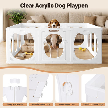 Homgava Clear PET Dog Playpen Indoor, 12-Panel Heavy-Duty Transparent Puppy Playpen, Modular Pet Fence Enclosure for Small Medium Dogs, Easy to Assemble (White, 24 Inch H, 12 Panels)