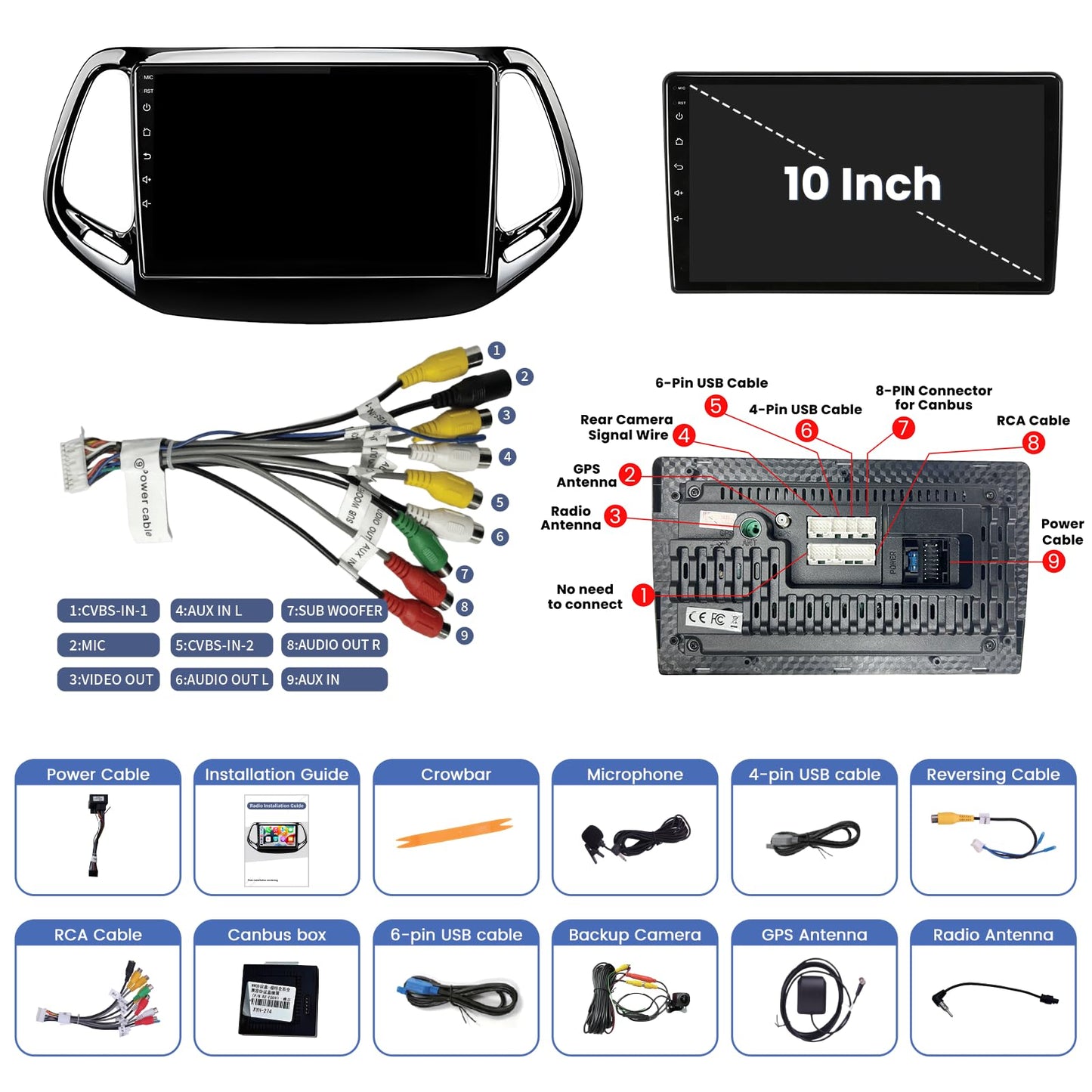 [4G+64G] Car Radio Stereo for Jeep Compass 2017-2020: 10 inch Upgrade Bluetooth 5.4,1280 * 800HD Touch Screen Head Unit Replacement with CarPlay Android Auto 5GWiFi GPS RDS FM SWC Backup Camera