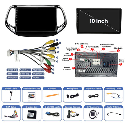 [4G+64G] Car Radio Stereo for Jeep Compass 2017-2020: 10 inch Upgrade Bluetooth 5.4,1280 * 800HD Touch Screen Head Unit Replacement with CarPlay Android Auto 5GWiFi GPS RDS FM SWC Backup Camera