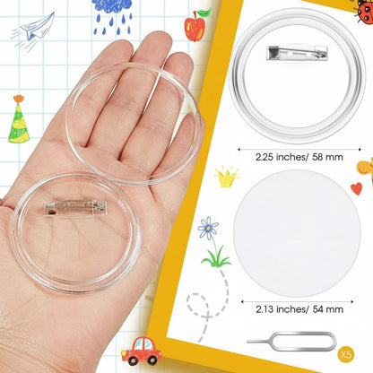 XunYee 25set/80pcs Clear Button Pins Kit 3 Inch, DIY Button Maker Badges with Blank Inserts & Removal Tool, No Press Machine Needed, Craft Pins for Independence Day, Soccer Party Favors