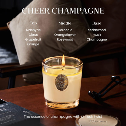 M&SENSE Natural Soy Candle | Cheer Champagne & Gold | 9.2 oz, 50H Burn Time | Luxury Scented Candle for Relaxation, Gifting, Home Décor | Ideal for Bedroom, Office, Party Ambiance