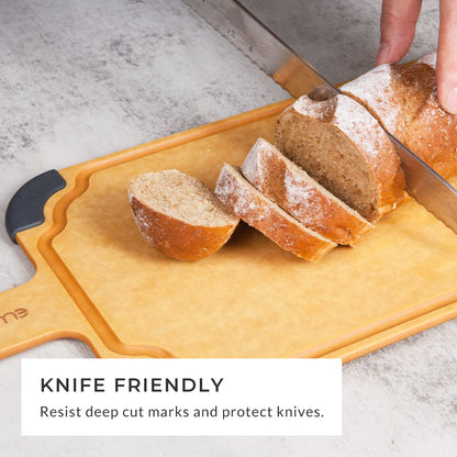 Elihome Paddle Series 2-in-1 Cutting & Serving Board Set with handle, Juice Groove, Dishwasher Safe, Non-slip Feet, Reversible, Wood Fiber Composite, Eco-Friendly, Non-Porous,BPA Free, 2pcs set
