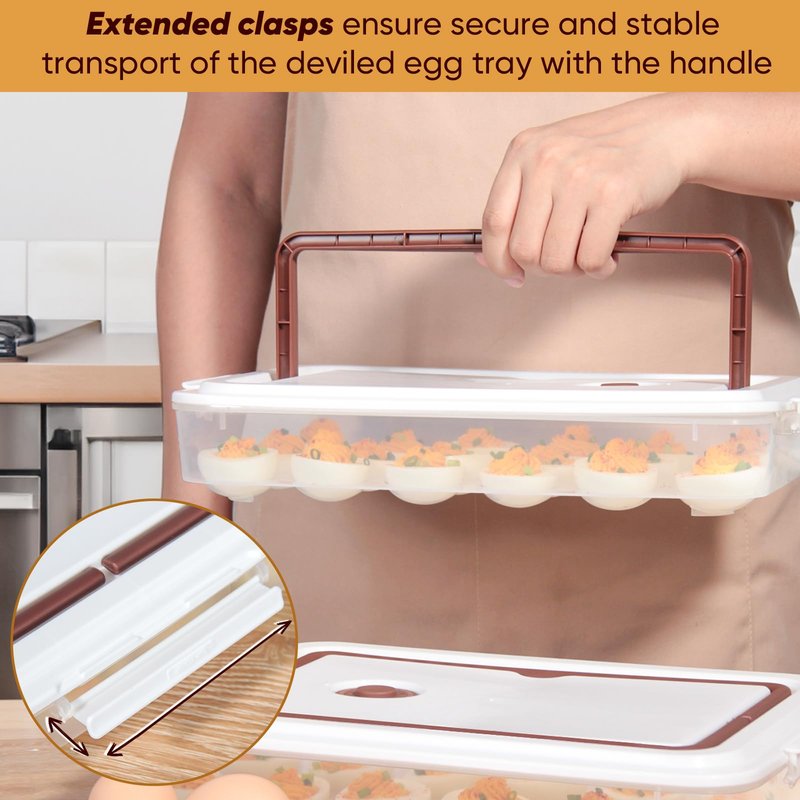 77L Deviled Egg Containers with Lid (Set of 2), Plastic Deviled Egg Tray Carrier with Handle for 48 Eggs, Clear Storage Egg Platter for Deviled Eggs, Easter Party Fridge Stackable Portable Egg Holder