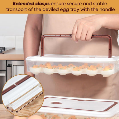 77L Deviled Egg Containers with Lid (Set of 2), Plastic Deviled Egg Tray Carrier with Handle for 48 Eggs, Clear Storage Egg Platter for Deviled Eggs, Easter Party Fridge Stackable Portable Egg Holder