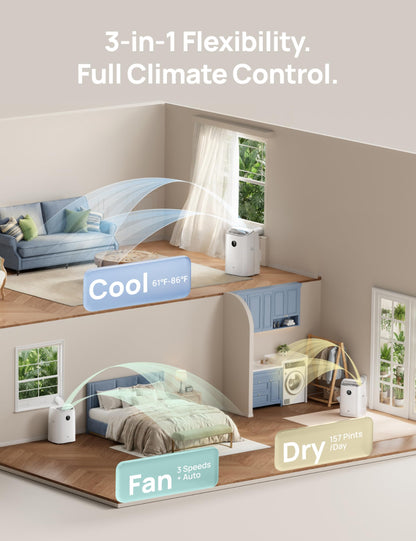 DREO Portable Air Conditioner 318S, 8000 BTU ASHRAE (5000 BTU DOE) Smart AC Unit for Bedroom with Drainage-free Cooling, Fan&Dehumidifier 3 in 1, APP/Voice/Remote, Quiet Standing AC for Room Indoors