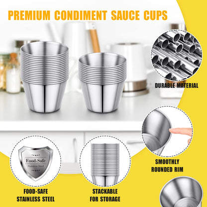 Remerry 500 Pcs Metal Sauce Cups Individual Salsa Metal Ramekins 2.5 oz Dipping Stainless Steel Sauce Cups Bulk Salsa Bowl Round Condiment Ramekins