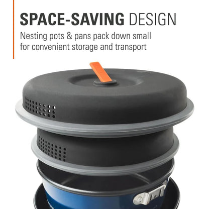 GSI Outdoors Bugaboo Base Camper Small, High-Efficiency Cookset – Ceramic Non-Stick Coated, Includes 2L & 1.5L Pots, 8" Fry Pan, Accessories
