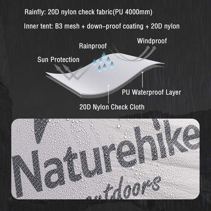 Naturehike Mongar 2-Person 3-Season Backpacking Tent Lightweight Waterproof Double Layer Easy Setup Camping Hiking Tent with Footprint