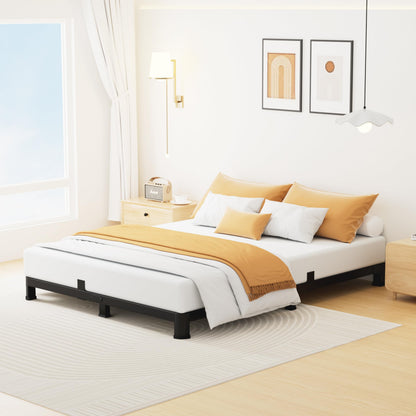 Superay 4 Inch Queen Bed Frame Low Profile, Heavy Duty Metal Platform Bed Frame with Round Corner Legs, Sturdy Mattress Foundation, No Box Spring Needed, Easy Assembly, Noise Free, Black