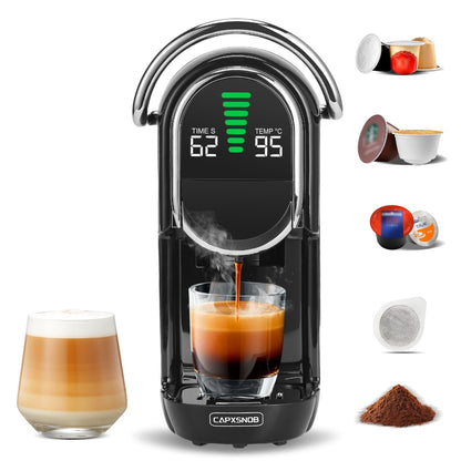 Magician1 Mini Espresso Machine for Nespresso Original, Dolce Gusto, Lavazza Blue, ESE Pods, 19-Bar Coffee Machine for Ground Coffee, Coffee Maker with adjustable Temp & Cup Size, 21oz Reservoir