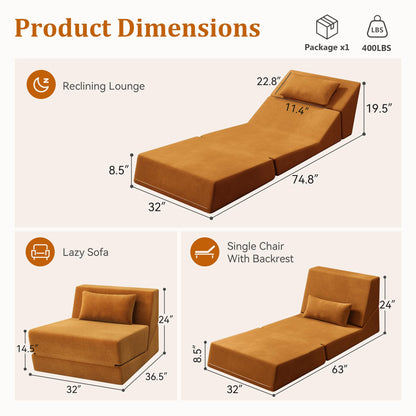 KAPEETOO Fold Out Chair Bed, Folding Sofa Bed, 3 in 1 Convertible Sleeper Chair Bed for Nap, Transformable Sofa Bed for Apartment,Dormitory,Bedroom