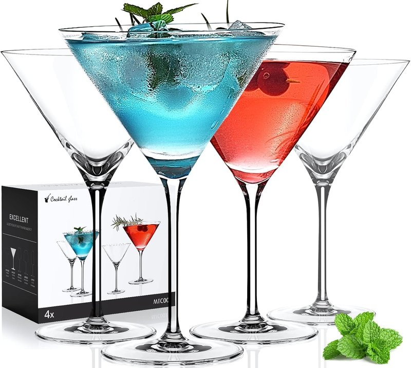 LUNA & MANTHA Martini Glasses Set of 4, Hand Blown Crystal Large Cocktail Glasses, Elegant for Bar, Manhattan, Gin, Tequila Gift Set for Birthday, Housewarming Gift, Clear 9oz (4 Count)