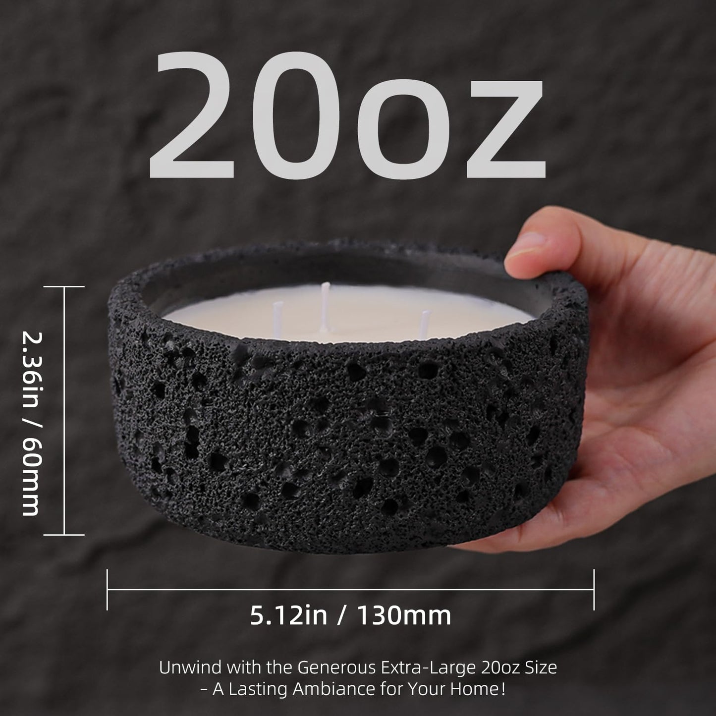 Viyffo 20oz Large Scented Candle - Sage & Eucalyptus, 3 Wick Home Scented Candle, Non Toxic Soy, Black Textured Ceramic Jar, Luxury Fragrance, Modern Home Décor & Summer Gift for Men and Women