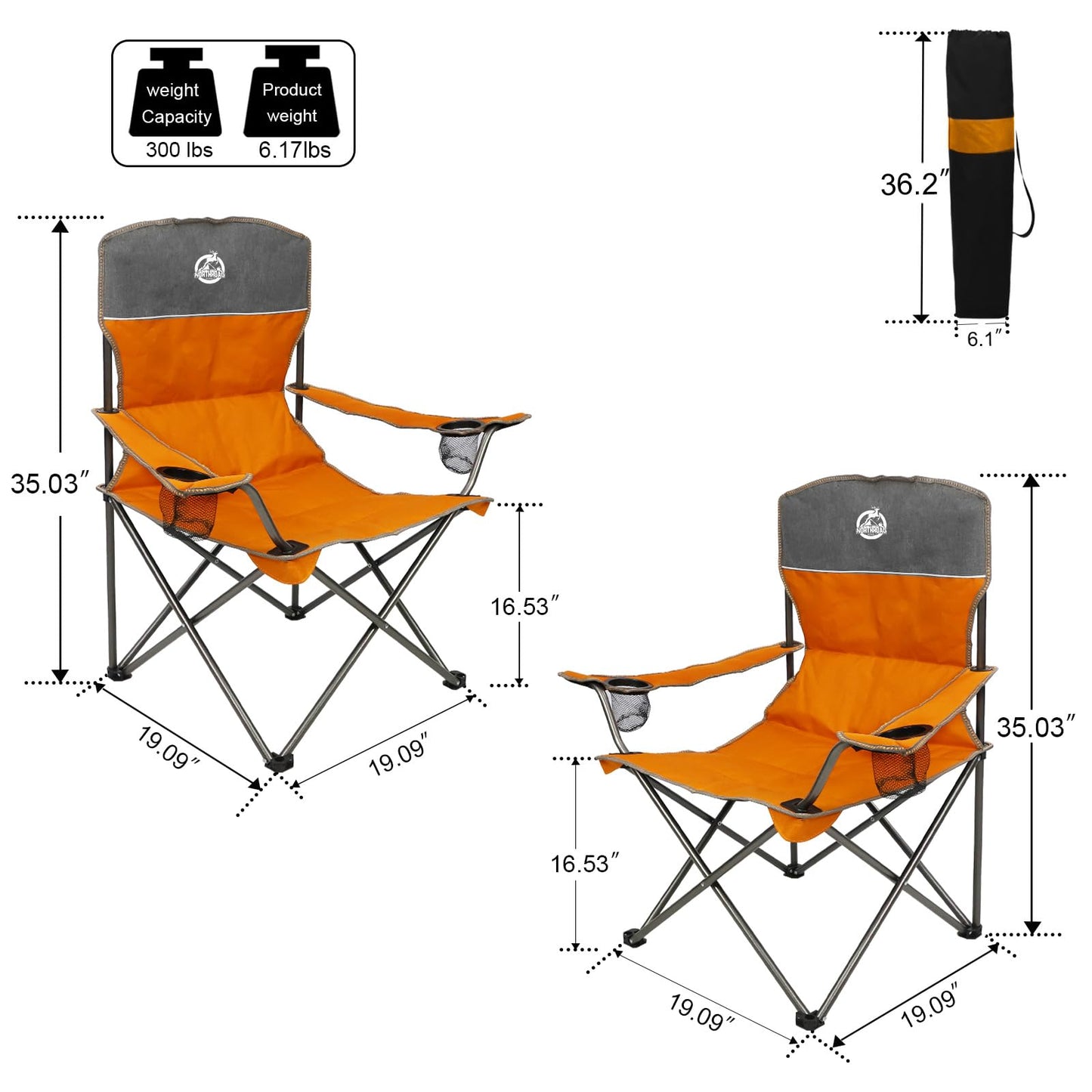 Northroad Folding Camping Chair Set of 4, Portable Collapsible Conversation Set w/1 Sofa, 2 Single Chairs, 1 Table for Family Patio, Outdoor Travel, Beach(Orange)