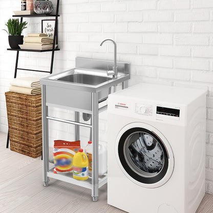 Granper 22in Stainless Steel Utility Sink, laundry sink with Cabinet, Outdoor Sink Station for Lawn & Garden
