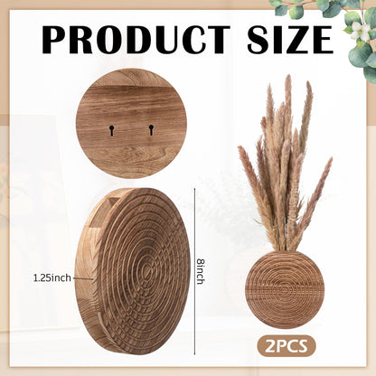 Teecyhooo 2 Pack Wooden Round Wall Vase for Indoor Plants Boho Modern Farmhouse Wall Decoration for Living Room, Bathroom Entryway, Hallway Artificial Flower Plants
