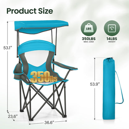 HIGH POINT SPORTS Heavy Duty Canopy Lounge Chair Sunshade Hiking Travel Chair, Foldable Canopy Shade Chair for Outdoor, Camping, Patio, Support 350 LBS, 2 Pack, Enamel Blue