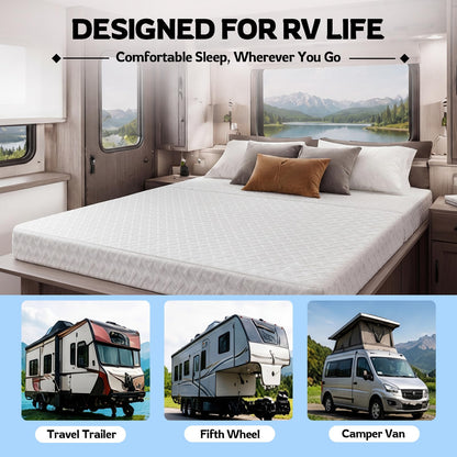Novabright 1/3 Folding RV Short Queen Mattress, 6 Inch Bifold Memory Foam Mattress with High Resilience Support, Breathable Cover & Zipper Non-Slip Bottom, Certified Safety Foam for RV Camper Trailers