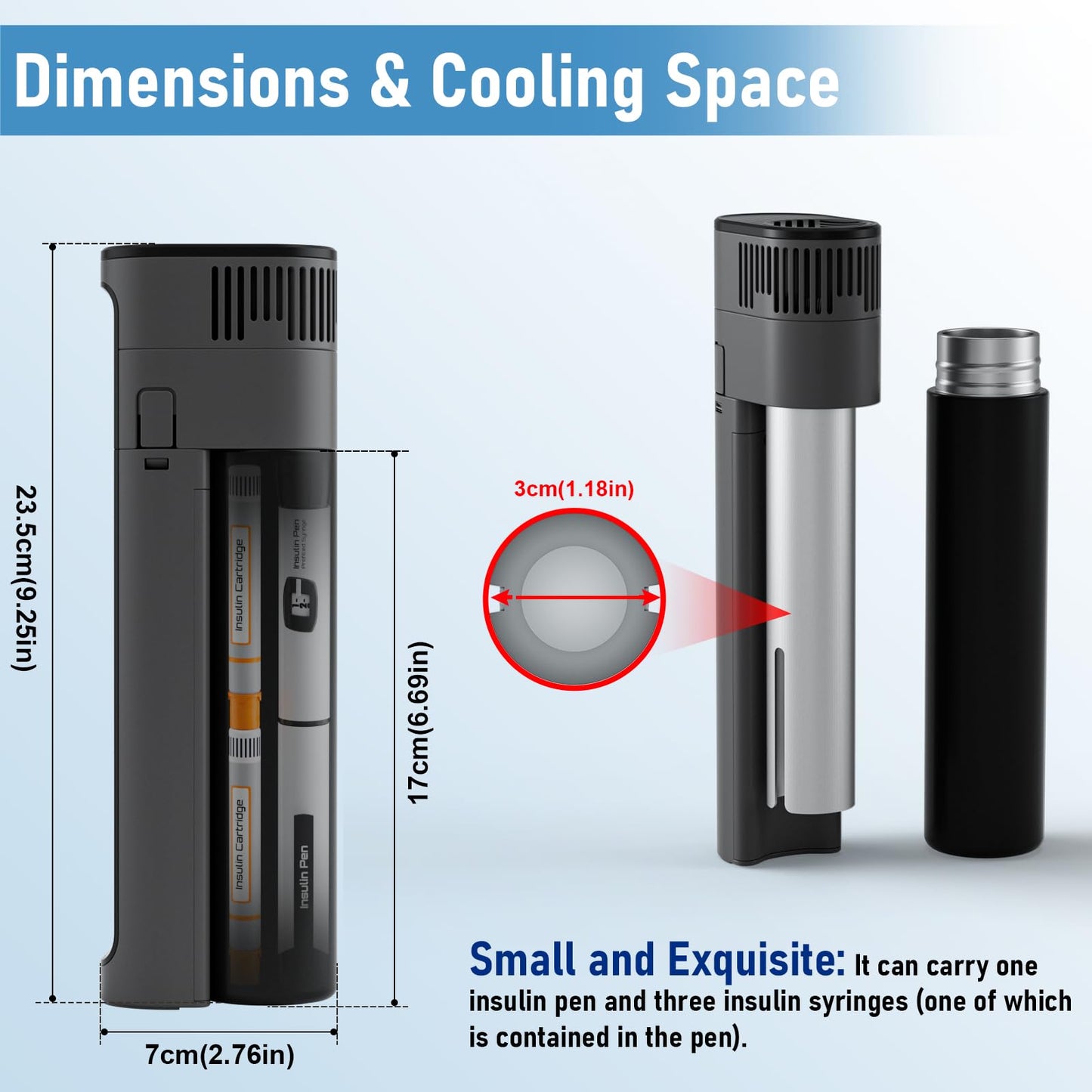 Electric Insulin Cooler Travel, 1 Pen Mini Medication Fridge with Battery, Temp Adjustable 36-77℉, 3-Level Cooling Intensity, USB Medicine Cooler, Prevent Freezing Below Zero