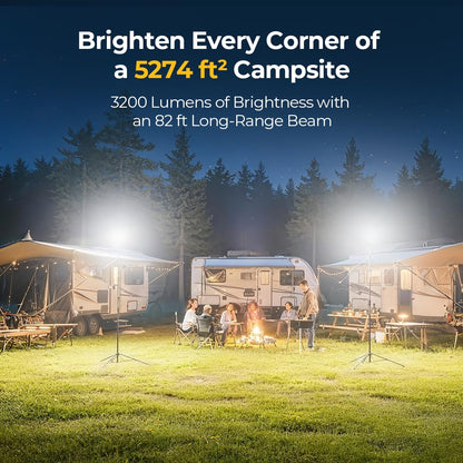 BougeRV Telescoping Camping Light, 3200 Lumen Outdoor Lantern, 8000mAh LED Lantern, 7.55 ft Tall, 90-Hour Runtime, Rechargeable Tent Lamp for Camping, Emergency, Hiking, Outdoor, Fast Charging Version