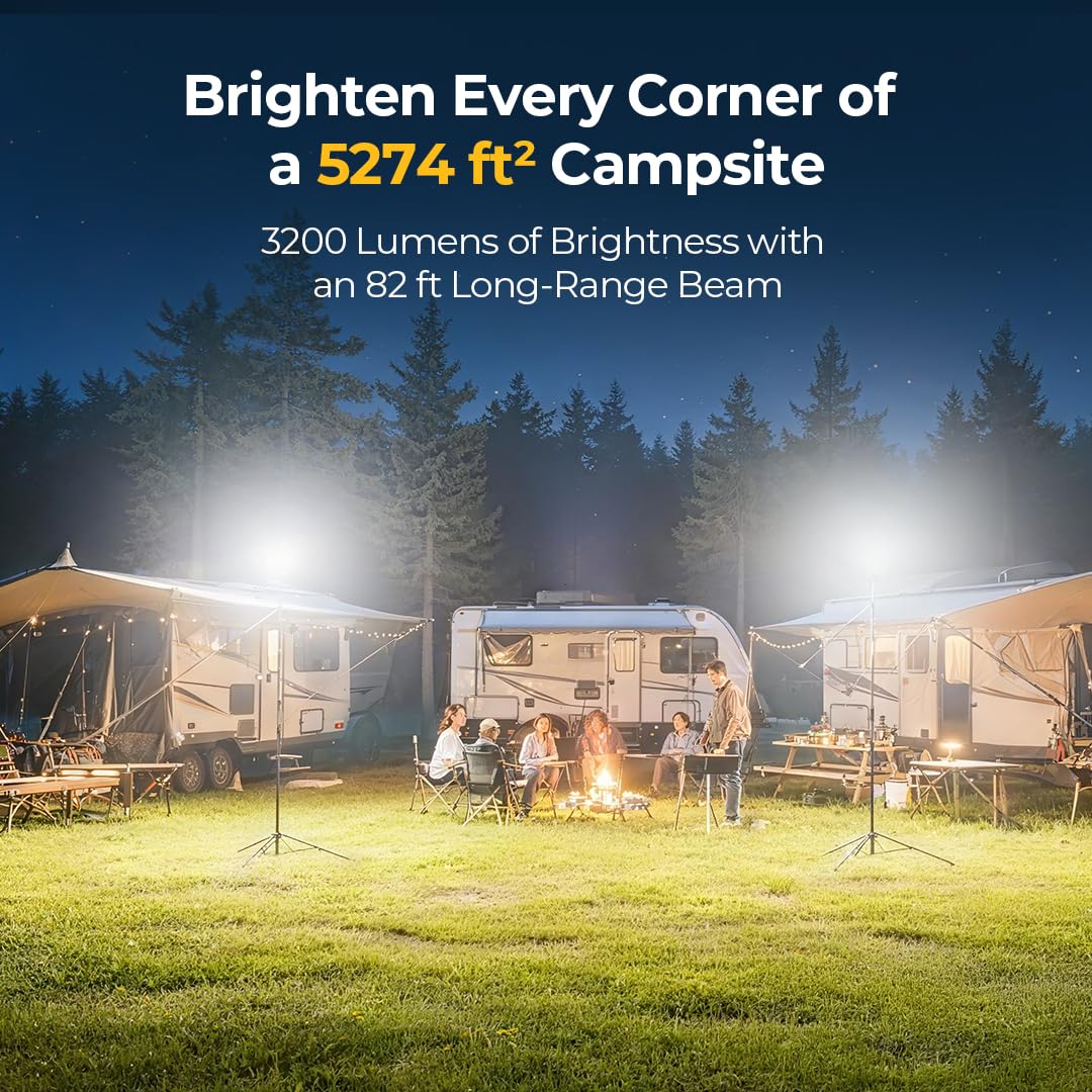 BougeRV Telescoping Camping Light, 3200 Lumen Outdoor Lantern, 8000mAh LED Lantern, 7.55 ft Tall, 90-Hour Runtime, Rechargeable Tent Lamp for Camping, Emergency, Hiking, Outdoor, Fast Charging Version