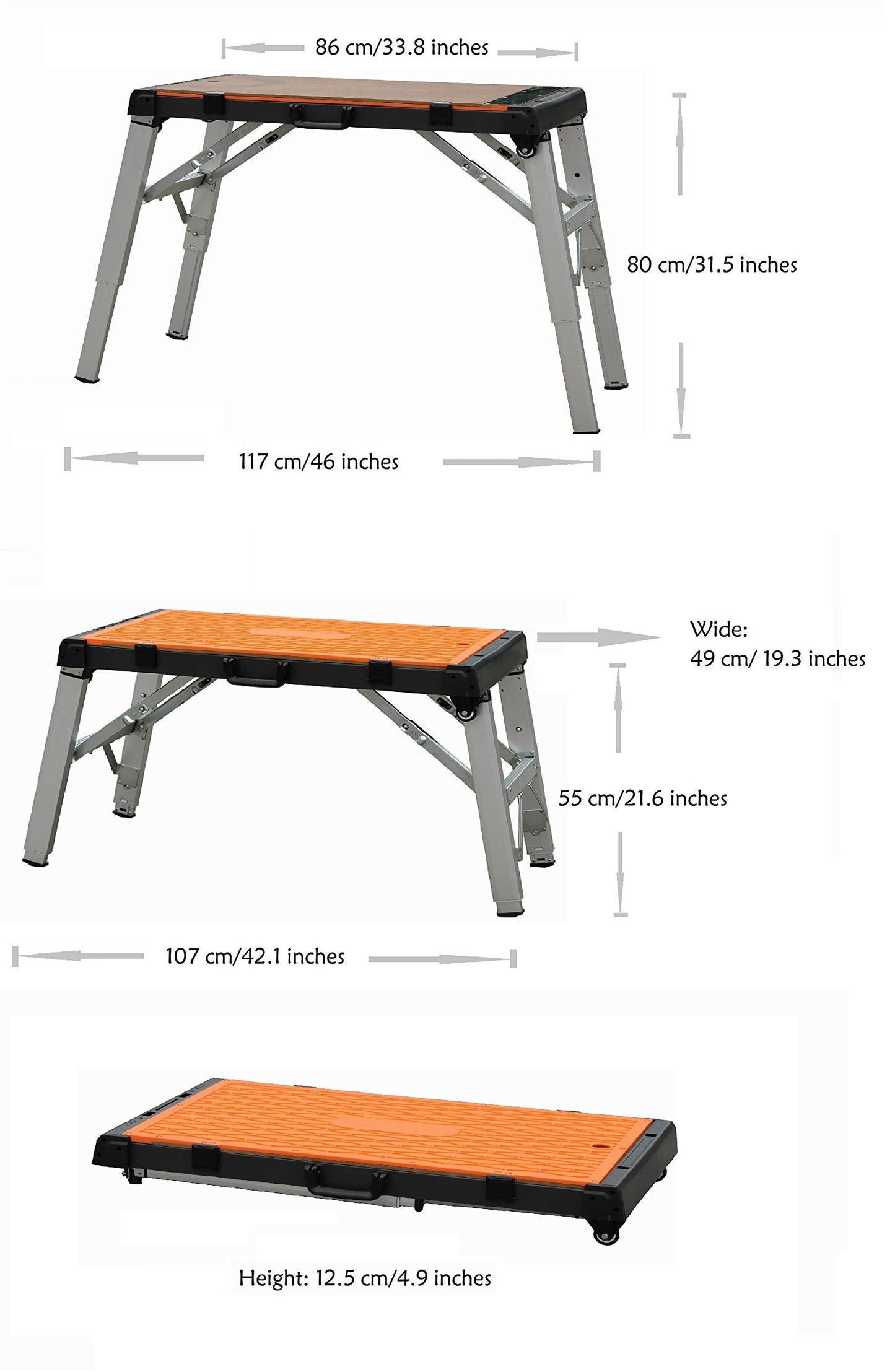 WINTOOLS 4-in-1 Multi-Function Portable Folding Workbench/Scaffold Platform/Creeper Carrier/Hand Truck