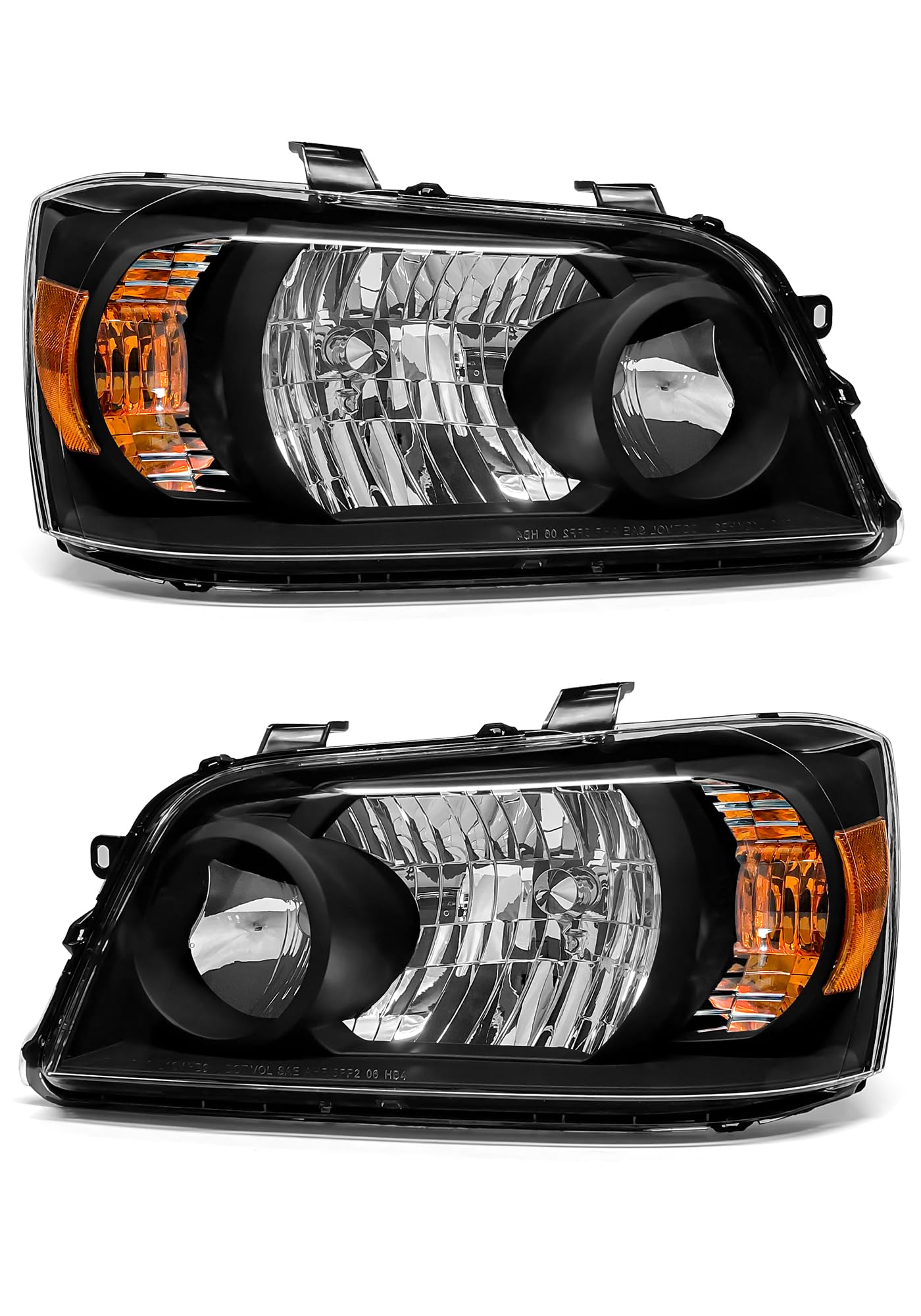 AXLAHA Headlight Assembly for Toyota Highlander 2004 2005 2006 2007 Headlight Black Housing Amber Reflector Headlamp Replacement Pair Left and Right