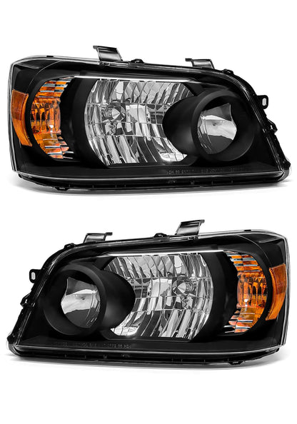 AXLAHA Headlight Assembly for Toyota Highlander 2004 2005 2006 2007 Headlight Black Housing Amber Reflector Headlamp Replacement Pair Left and Right