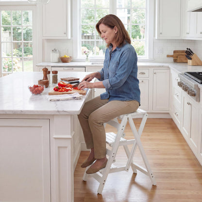 Step Stool for Adults/Step Ladder/Counter Chair, 3-Step Folding Portable Wooden Step Stool, Anti-Slip & Lightweight (White)
