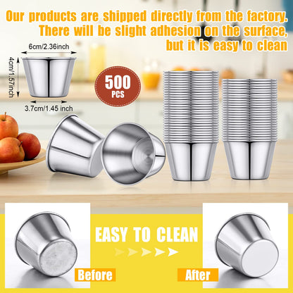 Remerry 500 Pcs Metal Sauce Cups Individual Salsa Metal Ramekins 2.5 oz Dipping Stainless Steel Sauce Cups Bulk Salsa Bowl Round Condiment Ramekins