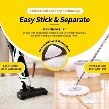 PHIXBEAR Heavy Duty Carpet Pad Gripper - 16 Sets of Super Adhesive Hook and Loop Strips for Rug Safety