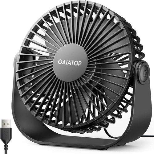 Gaiatop USB Desk Fan - 3-Speed Portable Cooling with 90° Rotation | 5.5 Inch Quiet Personal Fan in Black