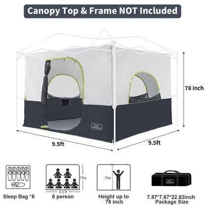 KAMPKEEPER Camping Inner Tent for Pop Up Canopy, Converts 10'x10' Straight Leg Canopy into Camping Tent–Fully Vented Roof(Top & Frame NOT Included) (Black, Classic)