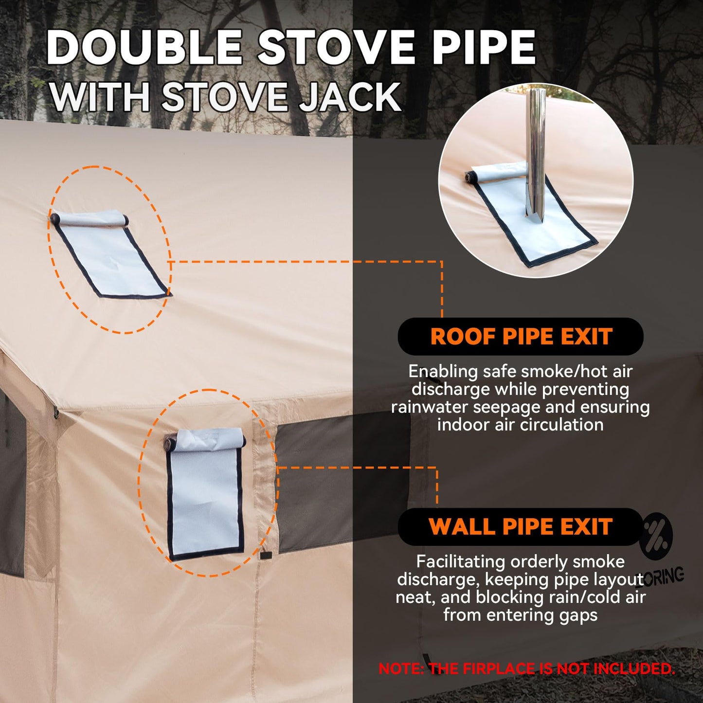 Zoring Hammock Hot Tent with Stove Jack - 4 Season Winter Tent with Snow Skirt, PU3000mm Waterproof Cold Weather Wall Shelter with Big Mesh Door/Windows for Backpacking, Camping, Hiking (No Poles)