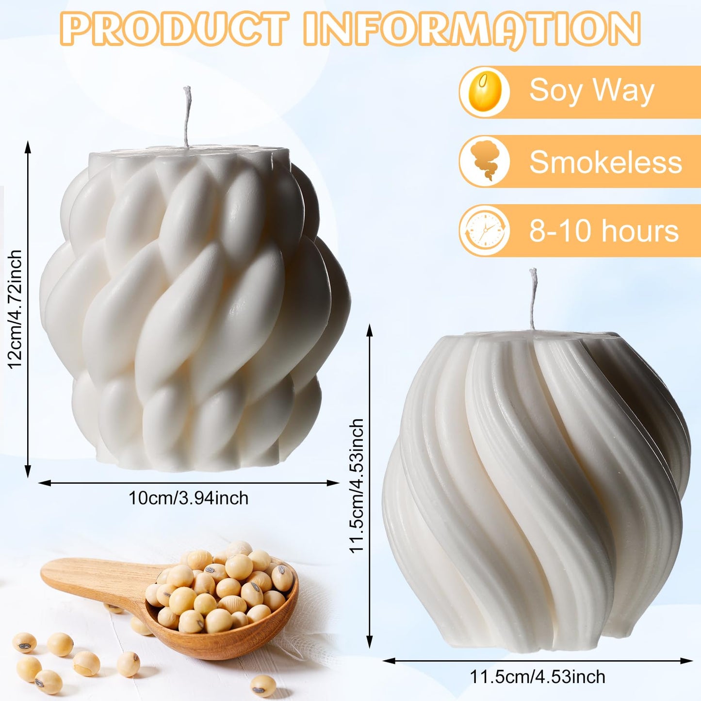 Threlaco 2 Pcs Decorative Pillar Candles Modern Aesthetic Knot Ball Swirl Candles Scented Soy Wax Ribbed Decor for Home Shelf Table Room Decor Christmas Holiday Housewarming Gift