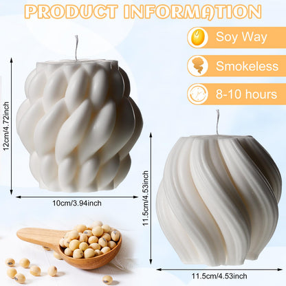 Threlaco 2 Pcs Decorative Pillar Candles Modern Aesthetic Knot Ball Swirl Candles Scented Soy Wax Ribbed Decor for Home Shelf Table Room Decor Christmas Holiday Housewarming Gift
