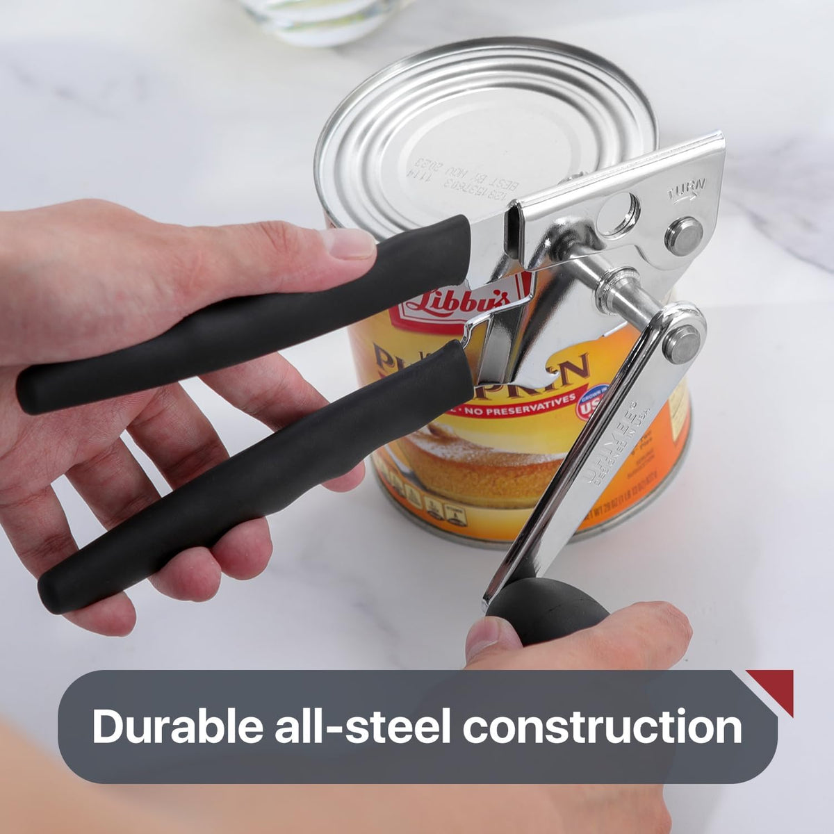 UHIYEE Heavy-Duty Manual Can Opener - Comfortable Extra-Long Handles & Oversized Knob | Black